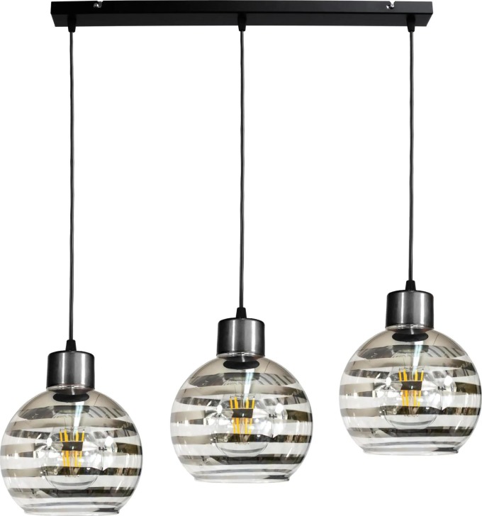 BERGE LED závěsné stropní svítidlo 3xE27 GLASS BALL stripes black