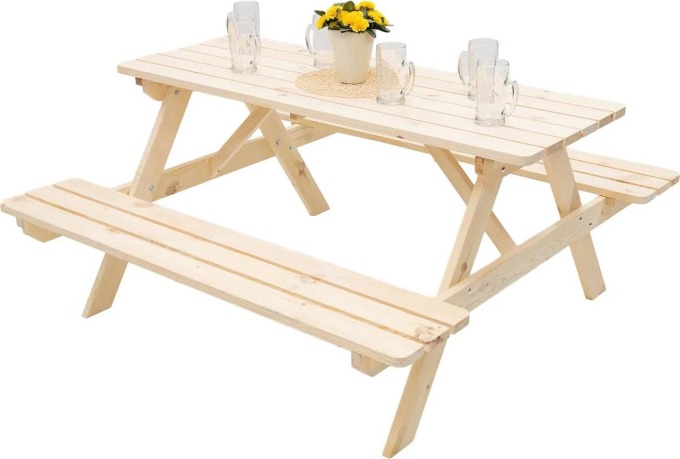 DEOKORK Masivní dřevěný pivní set z borovice 160 cm síla 28 mm