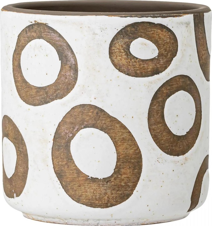 Bloomingville Terakotový obal na květináč Circle White, hnědá barva, keramika