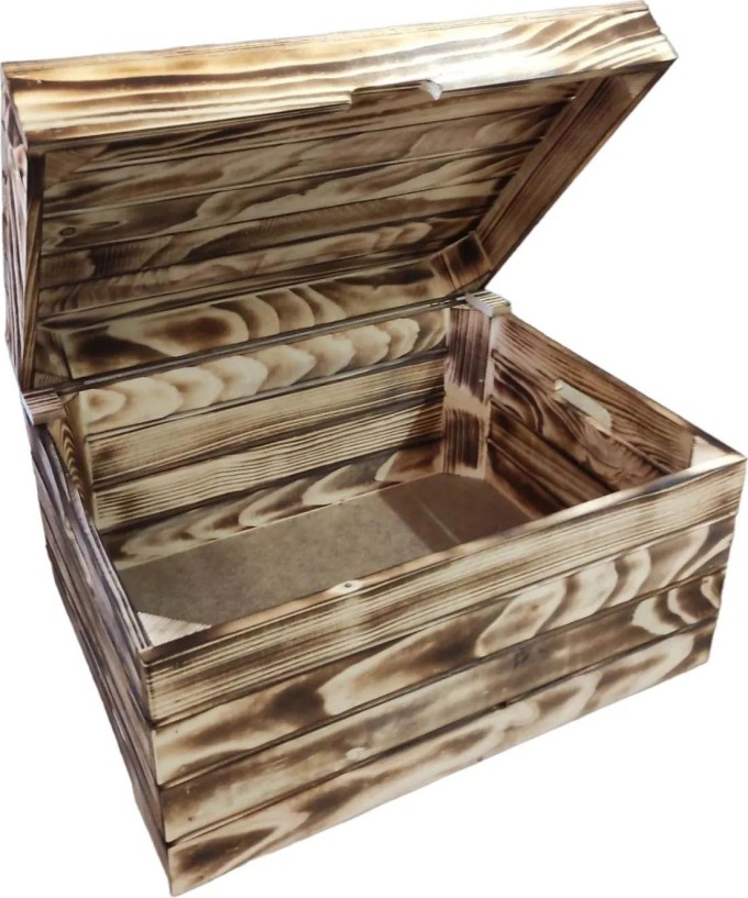 Dřevěný box s víkem 48x36x 26,5 cm - opálený