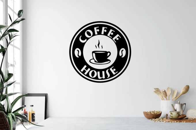 Samolepka na zeď s motivem Coffee house, černá, velikost 30x30cm, matný povrch, životnost 3-5 let