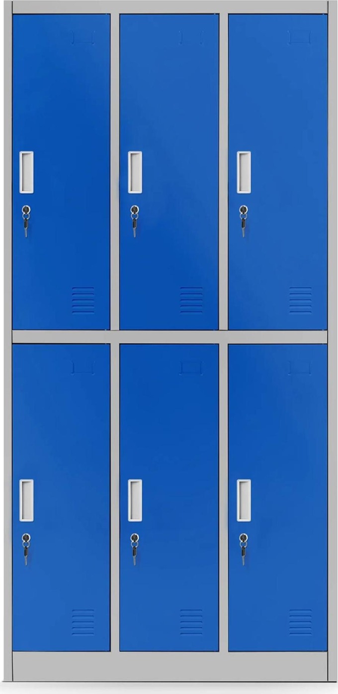 JAN NOWAK Plechová šatní skříň model IGOR 900x1850x450, šedo-modrá , 6 boxů