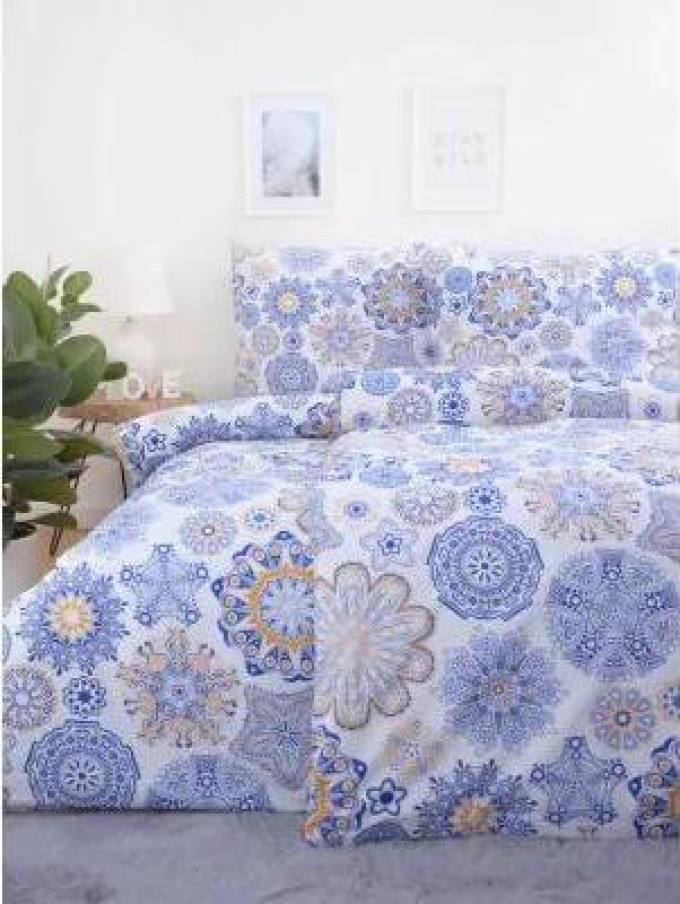 Bavlněné povlečení na 2 postele s vzorem meditační mandaly - Ciara modré L02 140x200/70x90 cm