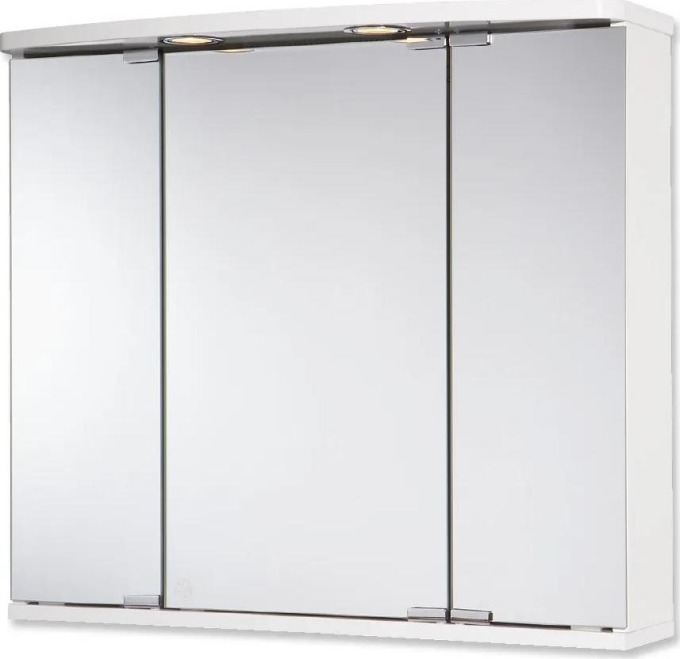 Bílá zrcadlová skříňka s LED osvětlením a zásuvkou, rozměry 67 cm x 60 cm x 22 cm