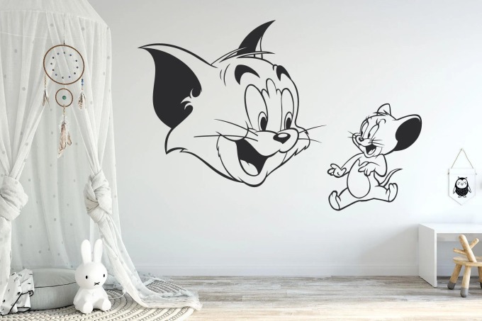 Lepy.cz Samolepka na zeď Tom a Jerry Velikost (šířka x výška): 45x30cm, Barevná varianta: Karafiátová růžová