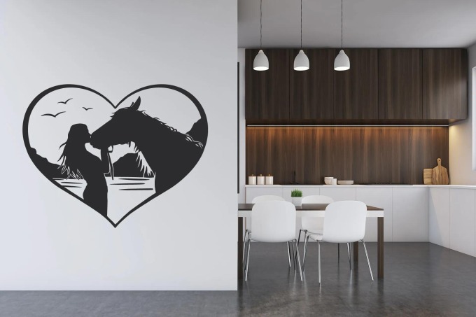 Lepy.cz Samolepka na zeď Kůň a žena - Srdce Velikost (šířka x výška): l20x93cm, Barevná varianta: Karafiátová růžová