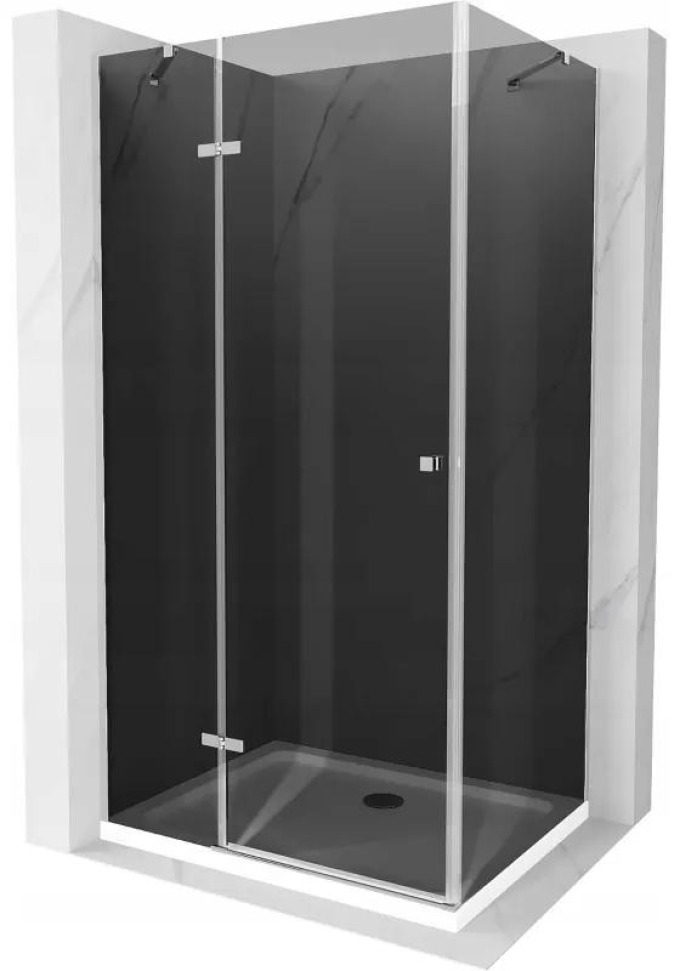 Mexen Roma sprchový kout s otočnými dveřmi 80 x 120 cm, Grafitově černá, Chromovaná + sprchová vanička Flat, Bílá - 854-080-120