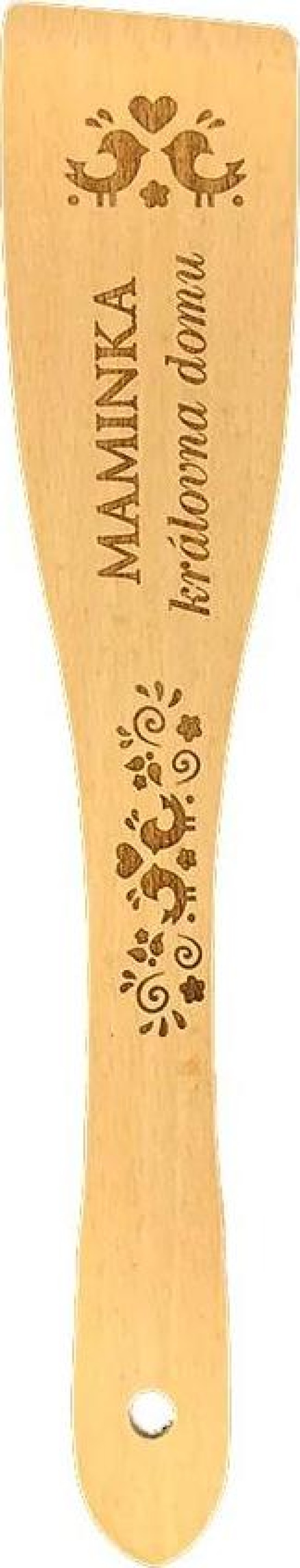 AMADEA Dřevěná obracečka buk text "maminka královna domu", masivní dřevo, délka 30 cm, český výrobek