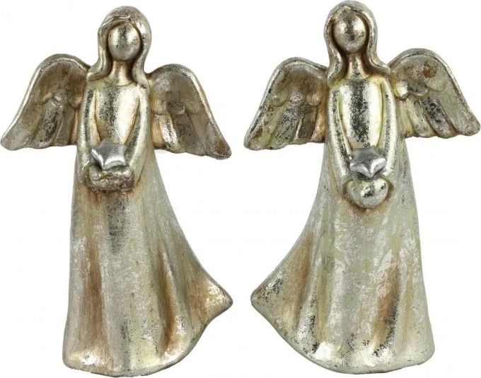 Stříbrná socha anděla s hvězdou o velikosti 23,5 cm s patinou