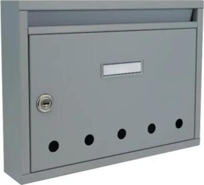 Paneláková poštovní schránka s průzory a šedou povrchovou úpravou RAL7040 pro bytové a panelové domy