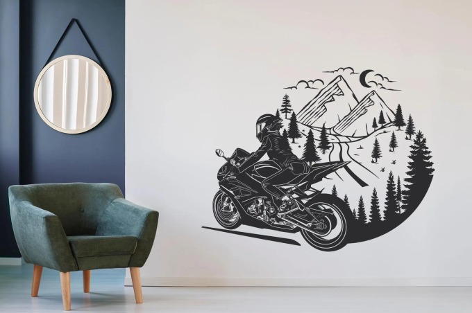 Lepy.cz Samolepka na zeď Motorkářka Velikost (šířka x výška): 70x55cm, Barevná varianta: Černá