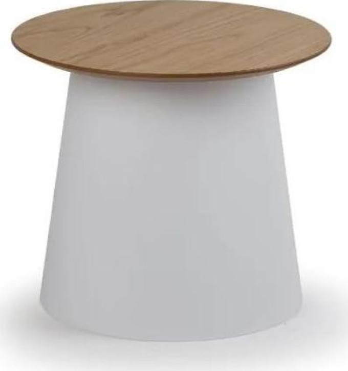 Plastový kávový stolek SETA s dřevěnou deskou, průměr 490 mm, bílý