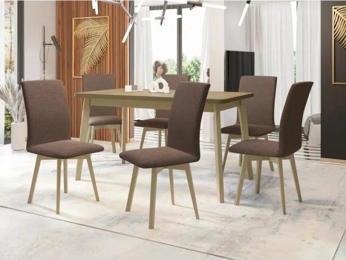 Jídelní jídelní stůl se 6 židlemi AL24, Barva dřeva: sonoma-L, Potah: Soro 28, Barvy nožiček: Sonoma