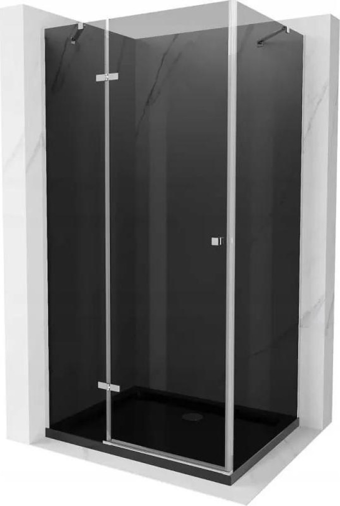 Mexen Roma otočný sprchový kout 80 x 120 cm, Grafitově černá, Chromovaná + sprchová vanička Flat, Černá