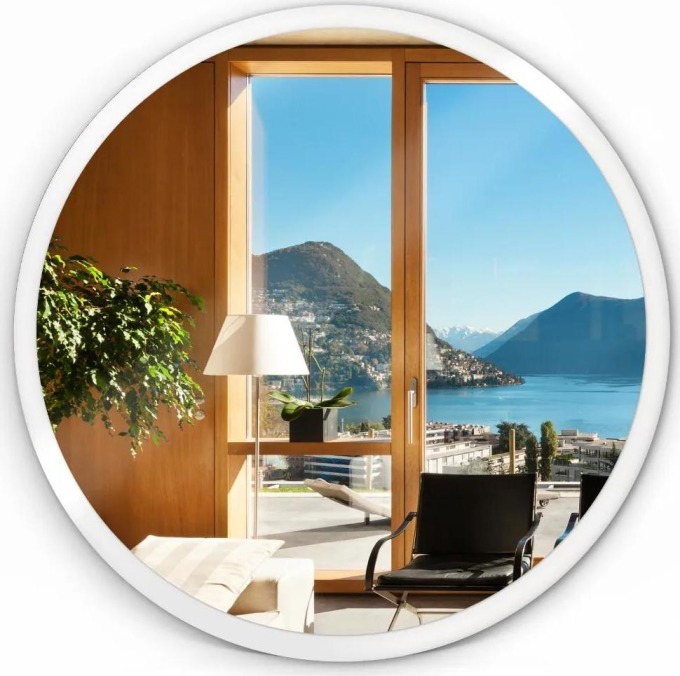 Kulaté zrcadlo s bílým rámem o průměru 40 cm pro obývací pokoj - prostý a elegantní design, ideální doplněk pro moderní i klasický interiér, skvěle se hodí nad gaučem nebo komodou
