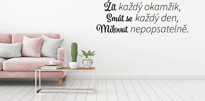 Lepy.cz Samolepka na zeď Žít, smát se, milovat Velikost (šířka x výška): 60x22cm, Barevná varianta: Bílá