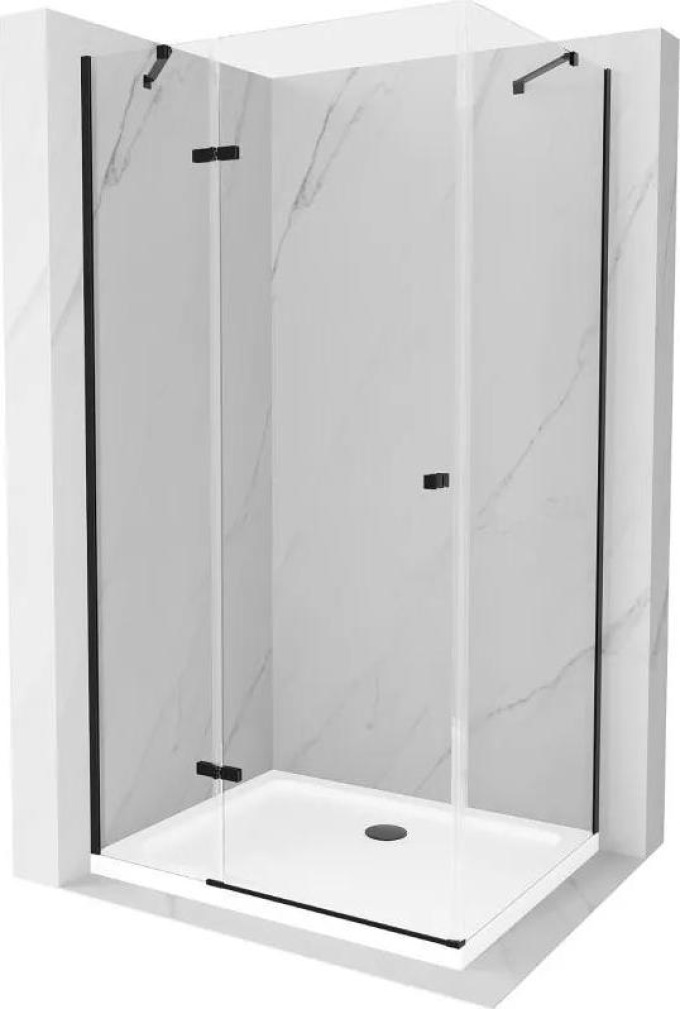 Mexen Roma otočný sprchový kout 80 x 110 cm, Průhledné, Černá + sprchová vanička Flat, Bílá - 854-080-110-70-00-4010B