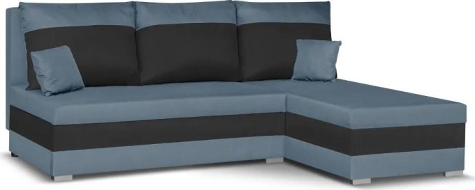 Rozkládací rohová sedací souprava GUSTO Modrá/Černá - Pohodlná sedačka s funkcí spaní a úložným prostorem na ložní soupravu
