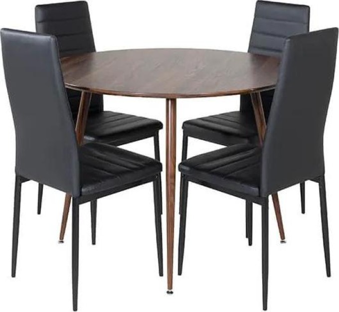 Elegantní stolní souprava s kulatým stolem v hnědé / černé ekokůži