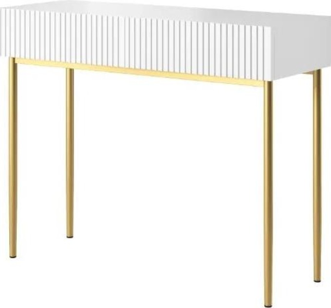Toaletní/konzolový stolek Nicole 100 cm - bílý mat / zlaté nožky