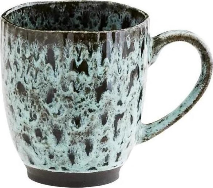 MADAM STOLTZ Kameninový hrnek Green/black 400 ml, modrá barva, zelená barva, keramika