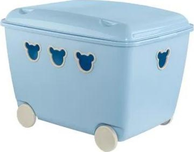 Modrý box na hračky TEDDY s kolečky, 55 l