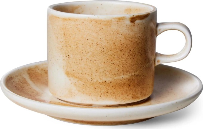 HK living Šálek s podšálkem Chef Rustic Cream/Brown 220 ml, hnědá barva, krémová barva, keramika