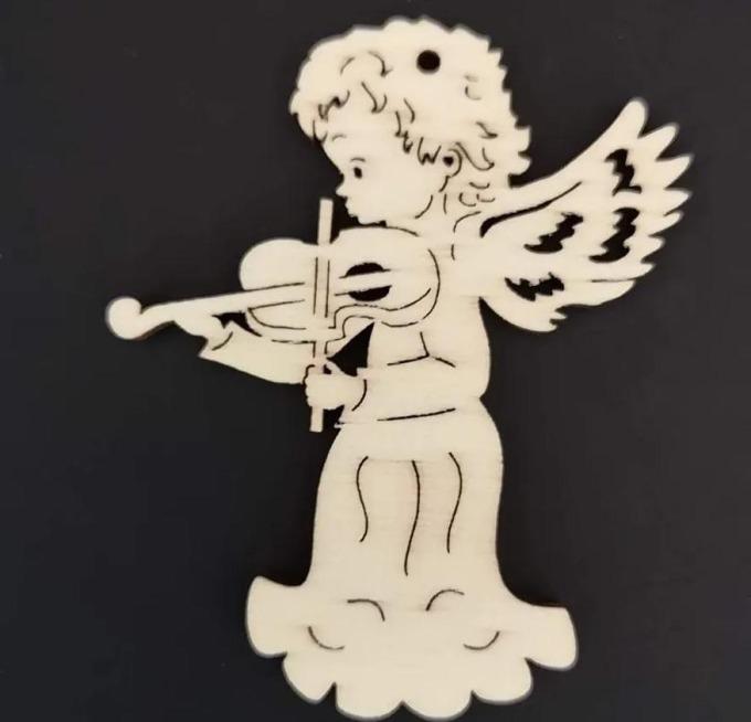 AMADEA Dřevěná ozdoba anděl s houslemi 8 cm