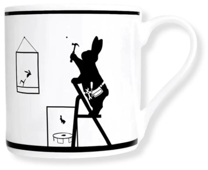 HAM Porcelánový hrnek DIY Rabbit 300 ml, černá barva, bílá barva, porcelán