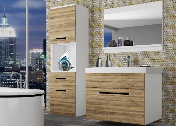 Koupelnový nábytek Belini dub sonoma + umyvadlo + zrcadlo ROD M 3/0/W/DS/0/ZW