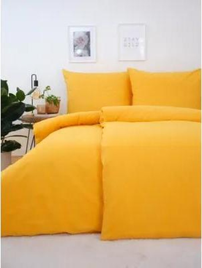 Bavlněné povlečení Renforcé - Jasmine hořčicová, 140×200/70×90 cm, jednobarevné ložní prádlo v barvě hořčice pro elegantní interiér a dokonalou postel