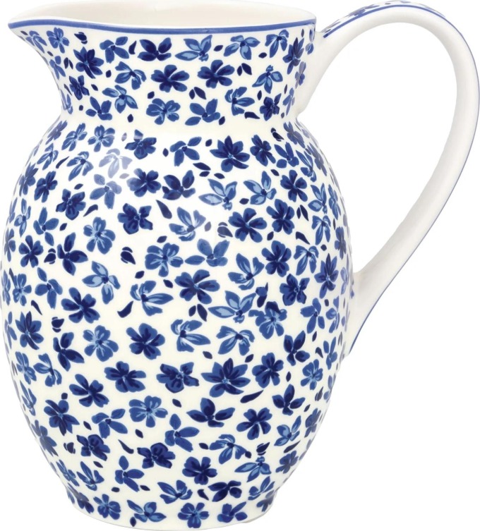 GREEN GATE Porcelánový džbán Dahla White 1,5 l, modrá barva, porcelán