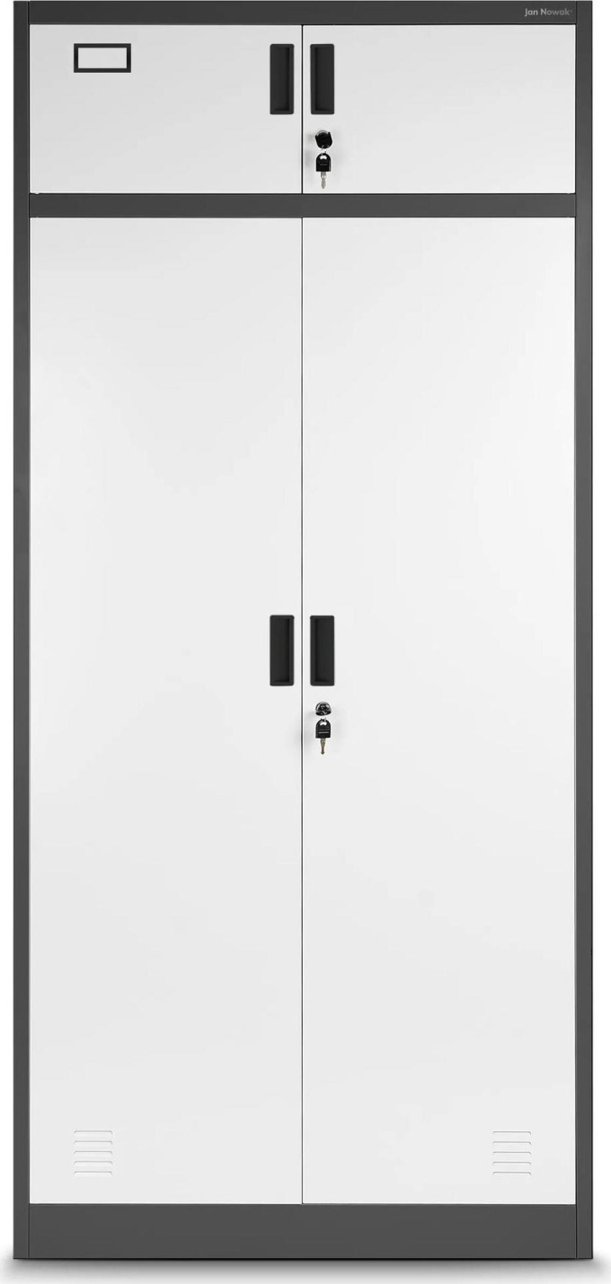 JAN NOWAK Plechová šatní skříň model BORYS 900x1850x500, antracitovo-bílá