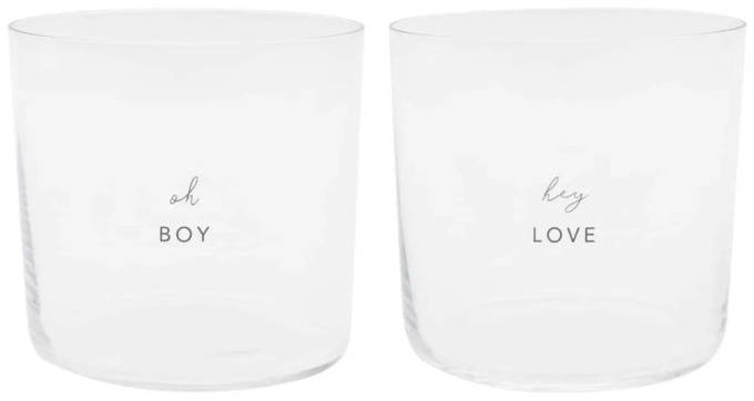 Eulenschnitt Sklenice na vodu Boy / Love 350 ml - set 2 ks, černá barva, čirá barva, sklo