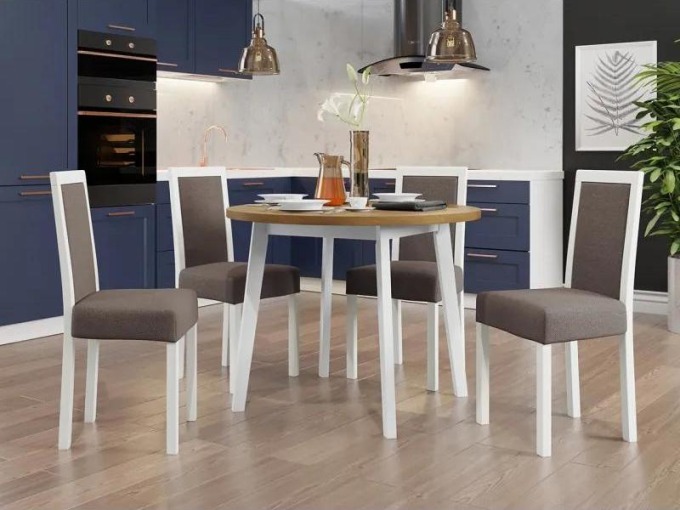 Jídelní stůl se 4 židlemi AL081, Barva dřeva: dub grandson - L, Potah: Hygge D20, Barvy nožiček: Bíla