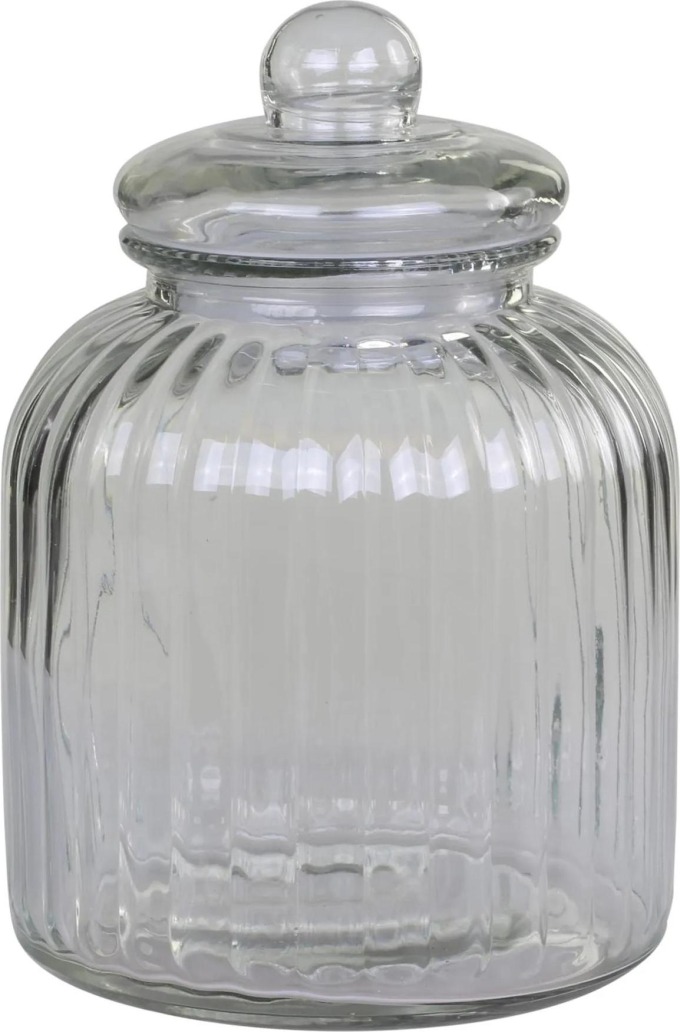 Chic Antique Skleněná úložná dóza Grooves Clear 3,5 l, čirá barva, sklo
