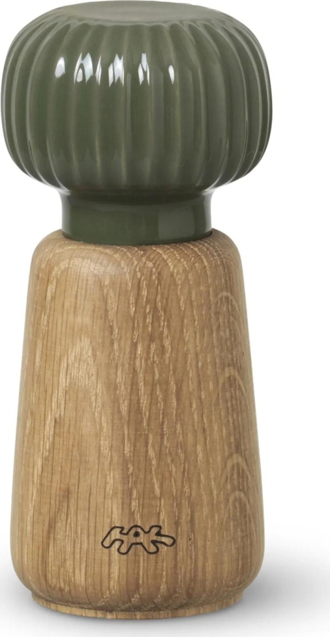 KÄHLER Mlýnek s keramickým strojkem Hammershøi Dark Green 14,5 cm, zelená barva, přírodní barva, dřevo, porcelán, keramika