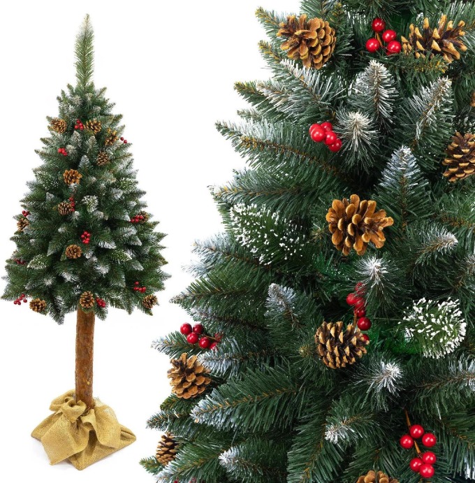TRENDIE Vánoční stromek Borovice diamantová s jeřabinou na pníku 160 cm