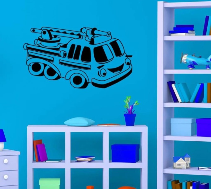 Živá Zeď Samolepka na zeď Hasičské autíčko Barva: černá