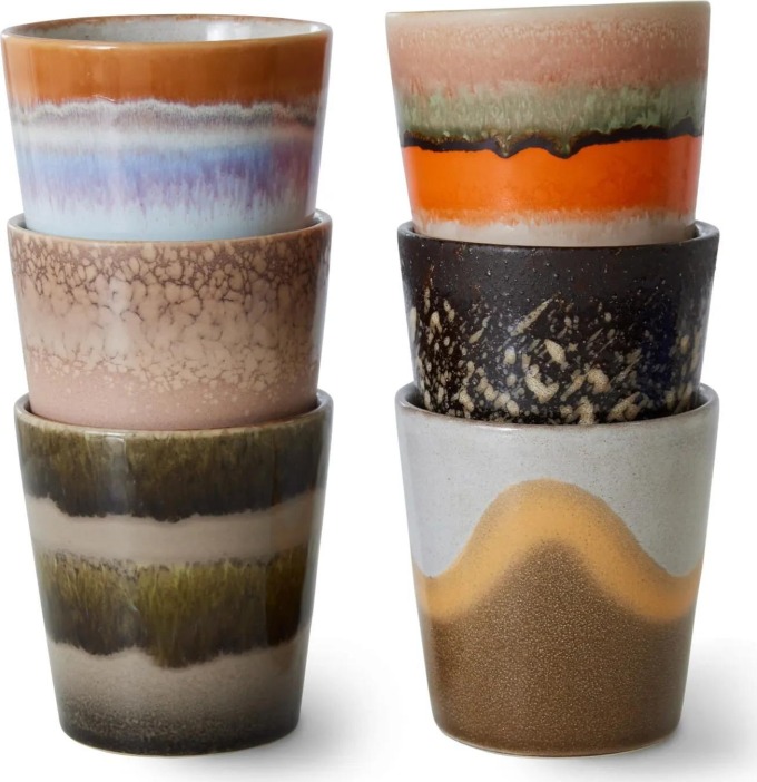HK living Kameninový hrneček 70's Elements 180 ml - set 6 ks, multi barva, keramika