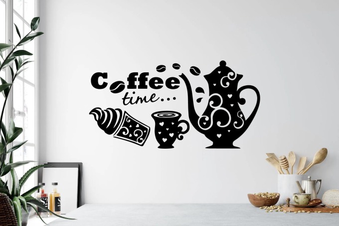 Lepy.cz Samolepka na zeď Coffee time Velikost (šířka x výška): 60x31cm, Barevná varianta: Tyrkysová modrá