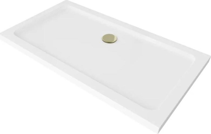 Mexen Flat obdélníková vanička do sprchového koutu slim 120 x 70 cm, Bílá, sifon Zlatá - 40107012G
