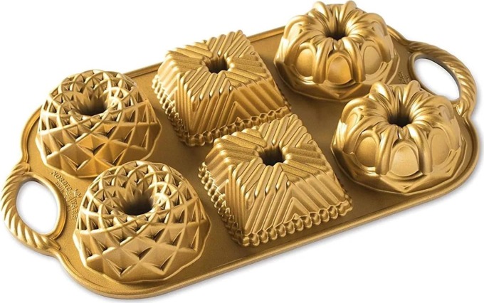 Nordic Ware Hliníkové minibábovky Geo Bundtlette Gold, zlatá barva, kov