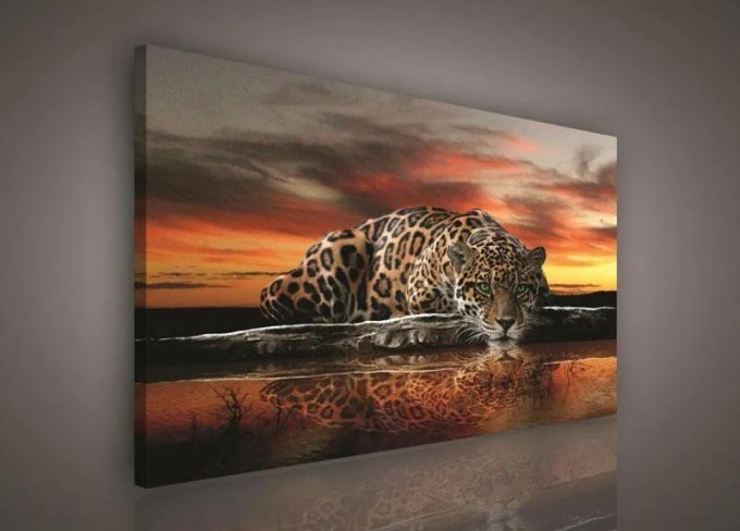 Jednodílný obraz na plátně s vysoce kvalitním digitálním tiskem jaguára o rozměrech 100 x 75 cm