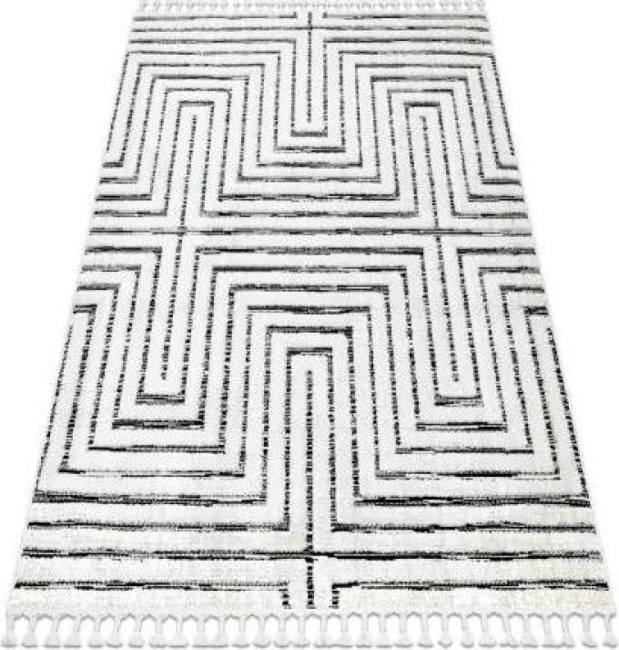 koberec SEVILLA Z788B, bílá / antracit střapce, Labyrint řecký vzor velikost 140x190 cm | krásné koberce cz