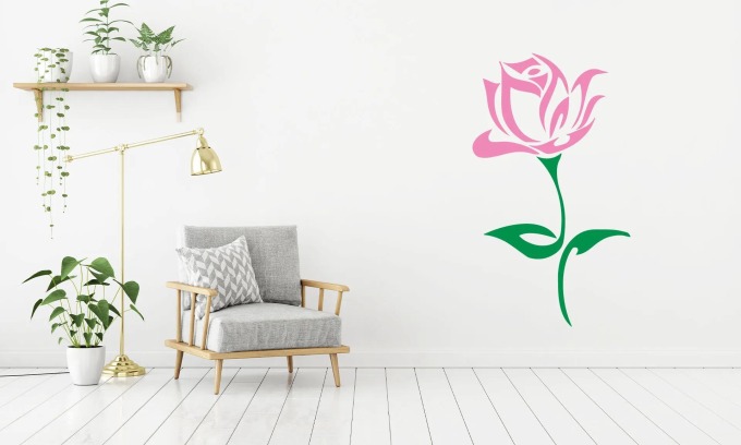 Lepy.cz Samolepka na zeď Růže barevná Barevná varianta: Světle zelená + jemná růžová, Velikost: 55x95cm