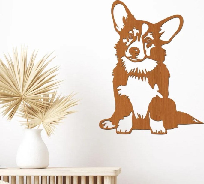 dřevo života Dřevěná dekorace psa Corgi Rozměry (cm): 30x40, Barevný vzor: Třešeň