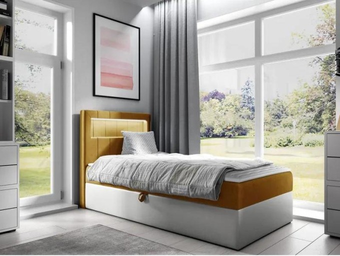 Kontinentální jednolůžková postel Junior Ribezo 1, Strana: pravá, Rozměr postele: 80x200, Barva:: ekokoža Soft 017 (biała) + Fresh 37