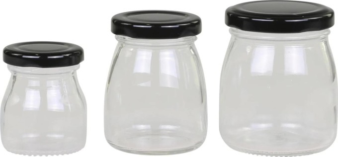 Chic Antique Skleněná dóza s víčkem - set 3 ks, černá barva, čirá barva, sklo