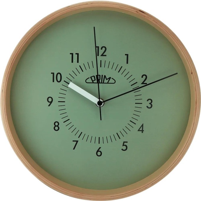 Dřevěné designové hodiny zelené/světle hnědé Nástěnné hodiny PRIM Organic Retrospect - B